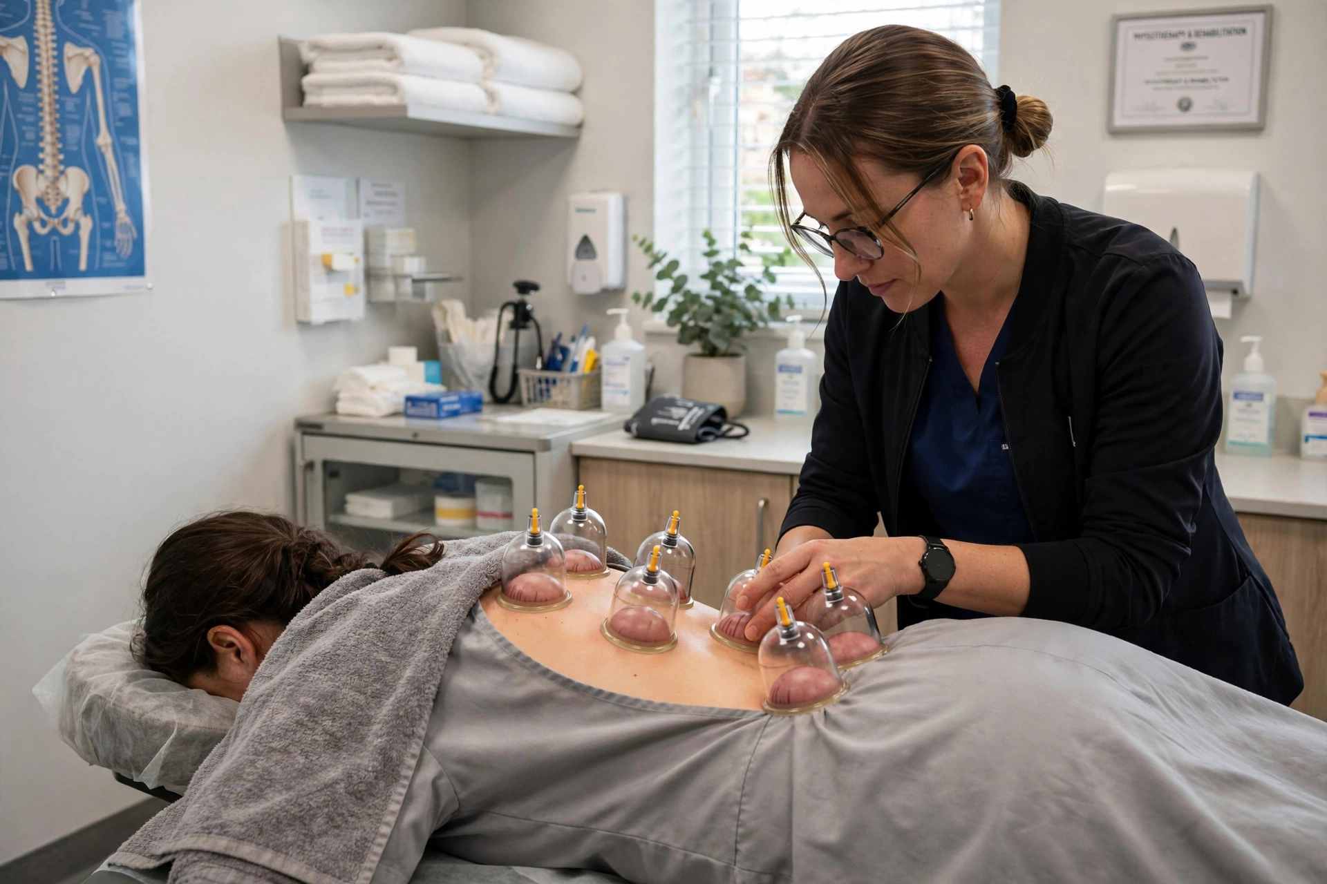 Clinical cupping therapy session at Eliva Physiotherapy And Rehabilitation Center