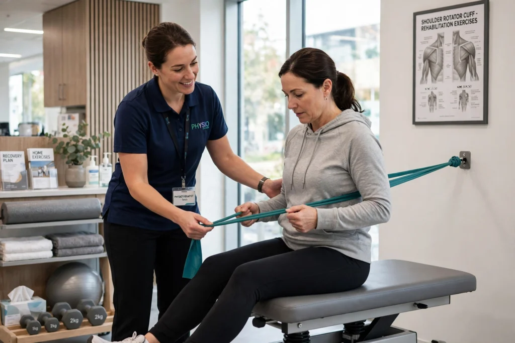 Physiotherapist guiding a patient through rehabilitation at Eliva Physiotherapy And Rehabilitation Center