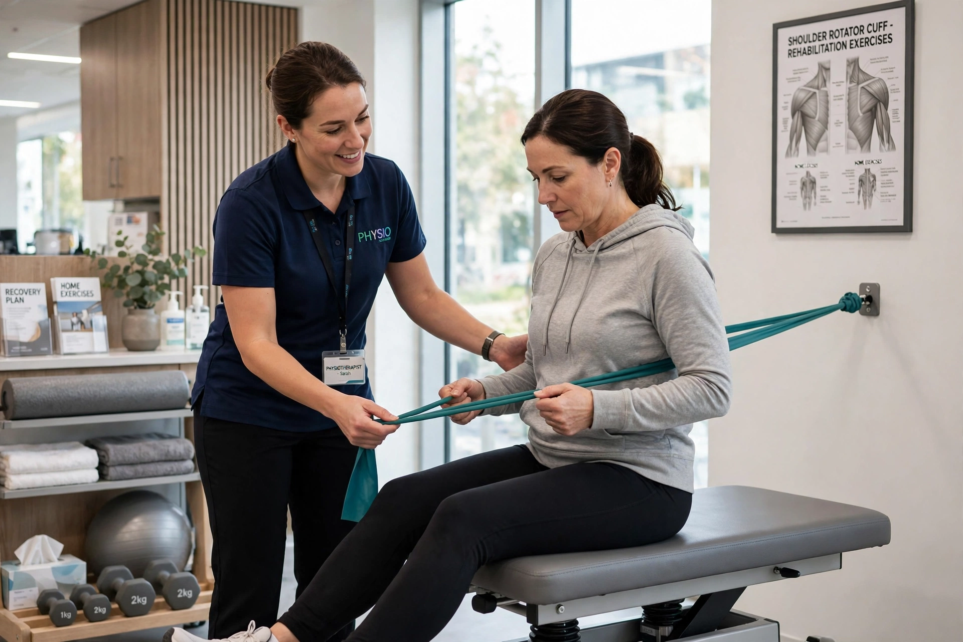 Physiotherapist guiding a patient through shoulder rehabilitation at Eliva Physiotherapy And Rehabilitation Center